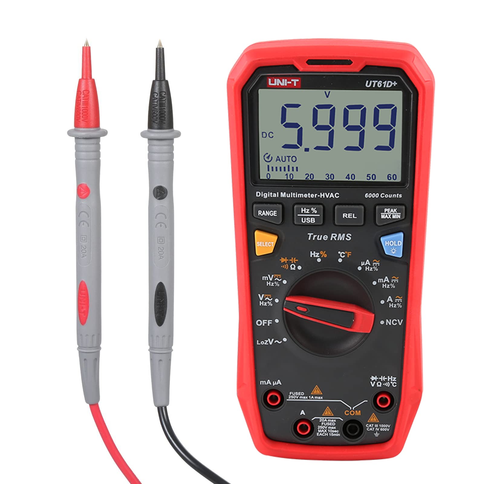 tbear UNI-T UT61D+ Digital Multimeter Auto Range High Precision Professional NCV Tester True RMS Multimeter Multifunctional Tester Electric Measuring Instrument Support Data Transmission Temperature