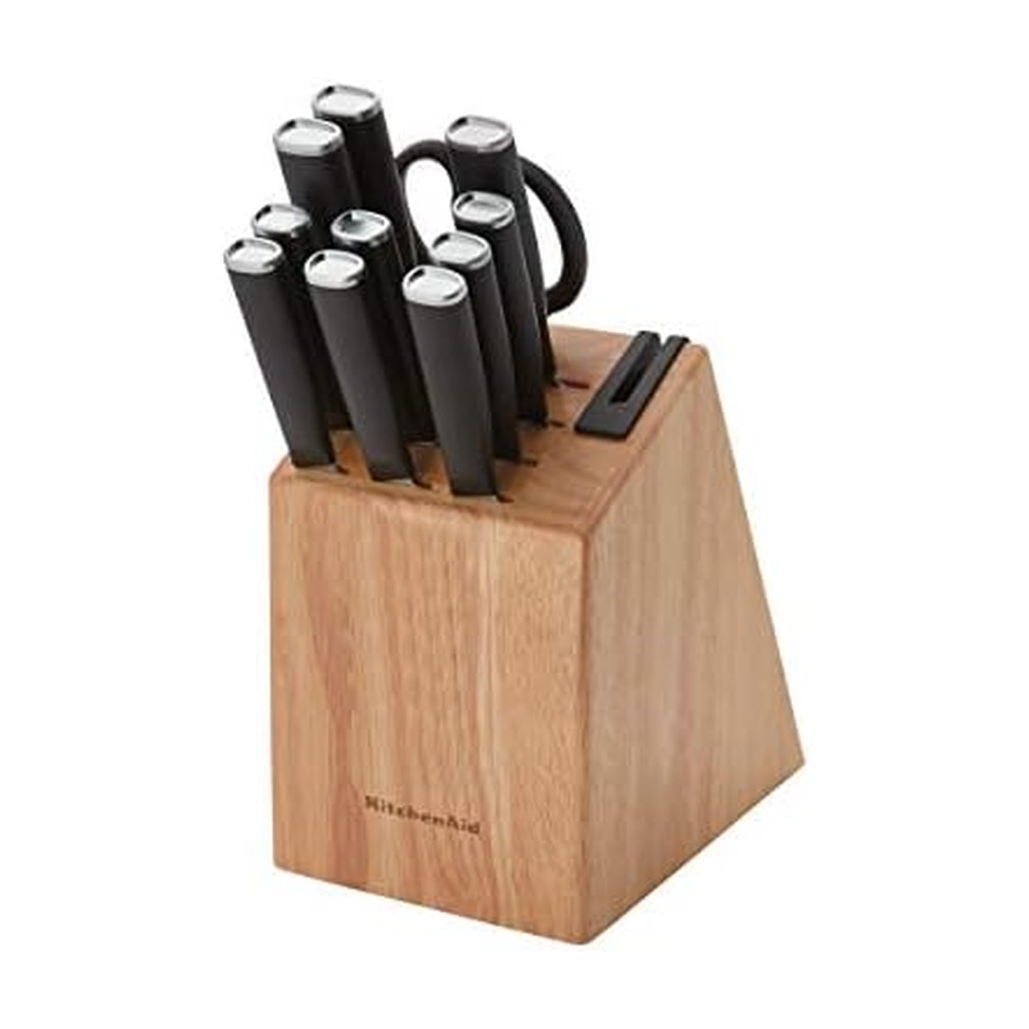 KitchenAid Classic 12 Piece Knife Block Set with Built in Knife Sharpener, Japanese Stainless Steel Kitchen Knives, Sharp Kitchen Knife Set with Block, Rubberwood