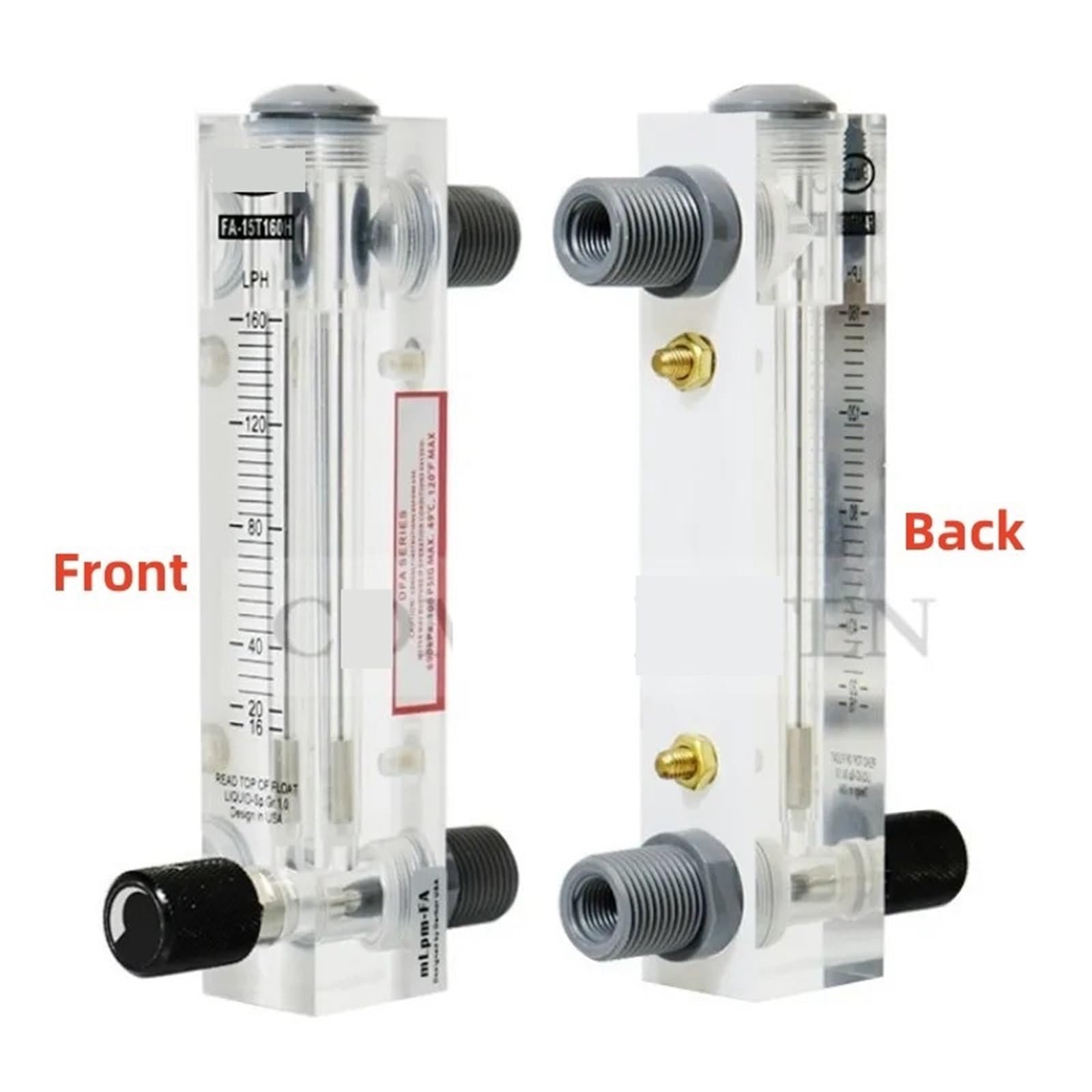 Placa de superficie de plexiglás, medidor de flujo de flotador líquido, nitrógeno, oxígeno, agua, con regulador, escala Sigal de FA-15T LPM LPH(10-100LPH Water)