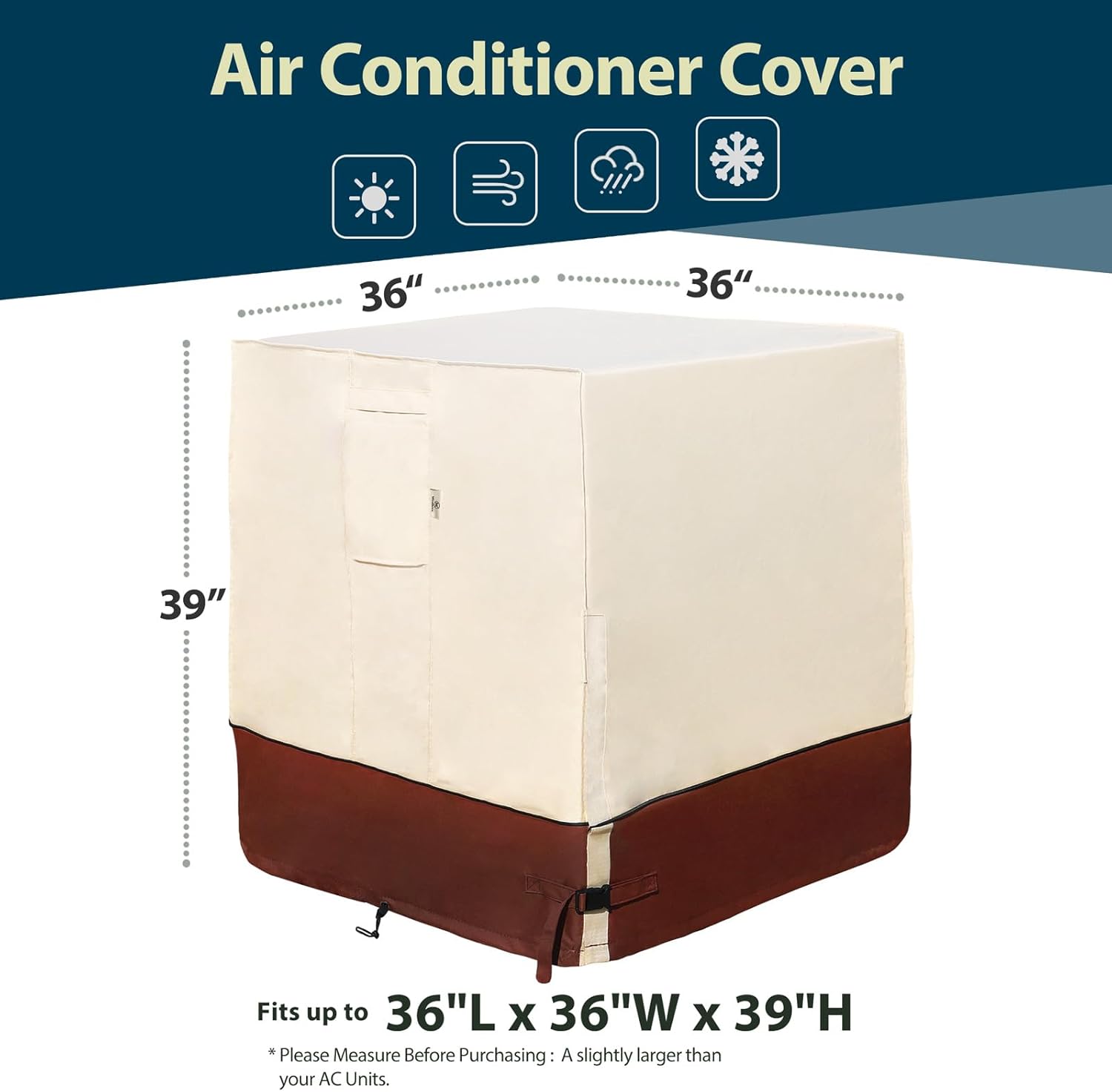 Air Conditioner Cover for Outside Units-Heavy Duty 600D AC Cover for Outside Unit Waterproof & Resistant AC Unit Covers Outdoor Central Square (​Honey & Mocha, 36x36x39 inches)