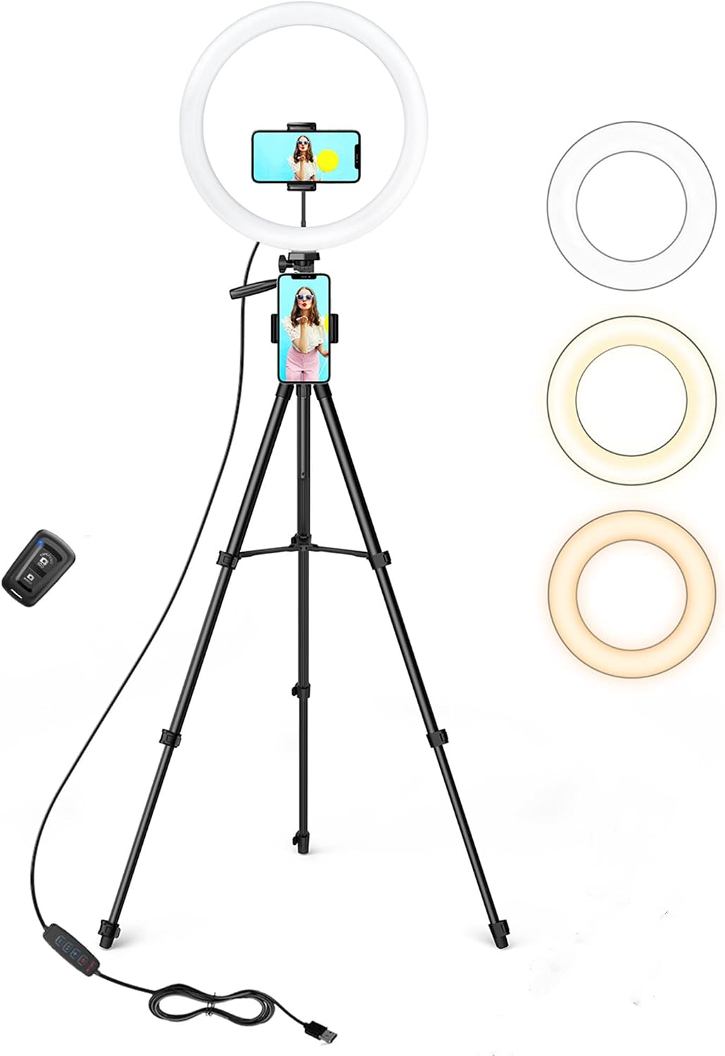 12" Ring Light, Selfie Ring Light with 3 Color Modes, Adjustable Brightness, Extendable Tripod Stand, 2 Phone Holders, Bluetooth Remote Shutter for Photography/Makeup/Vlogs/Live Stream/YouTube…