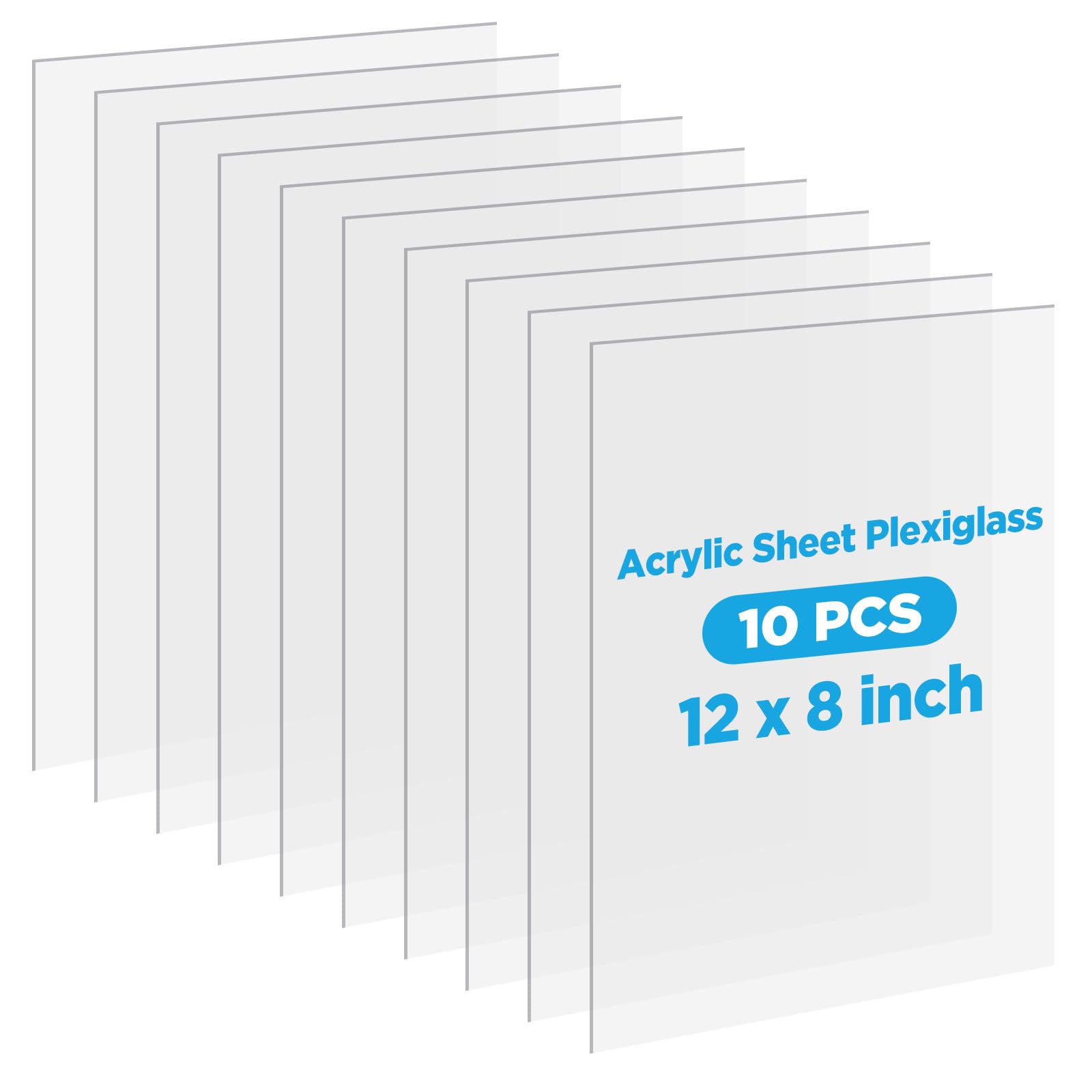 Photo 1 of 10 Pack Clear Acrylic Sheets, 12x8 Inch 0.08” Thick (2mm) Transparent Plastic Plexi Glass Boards for Laser Engraving Cutting Crafting DIY Projects Display Case Sign