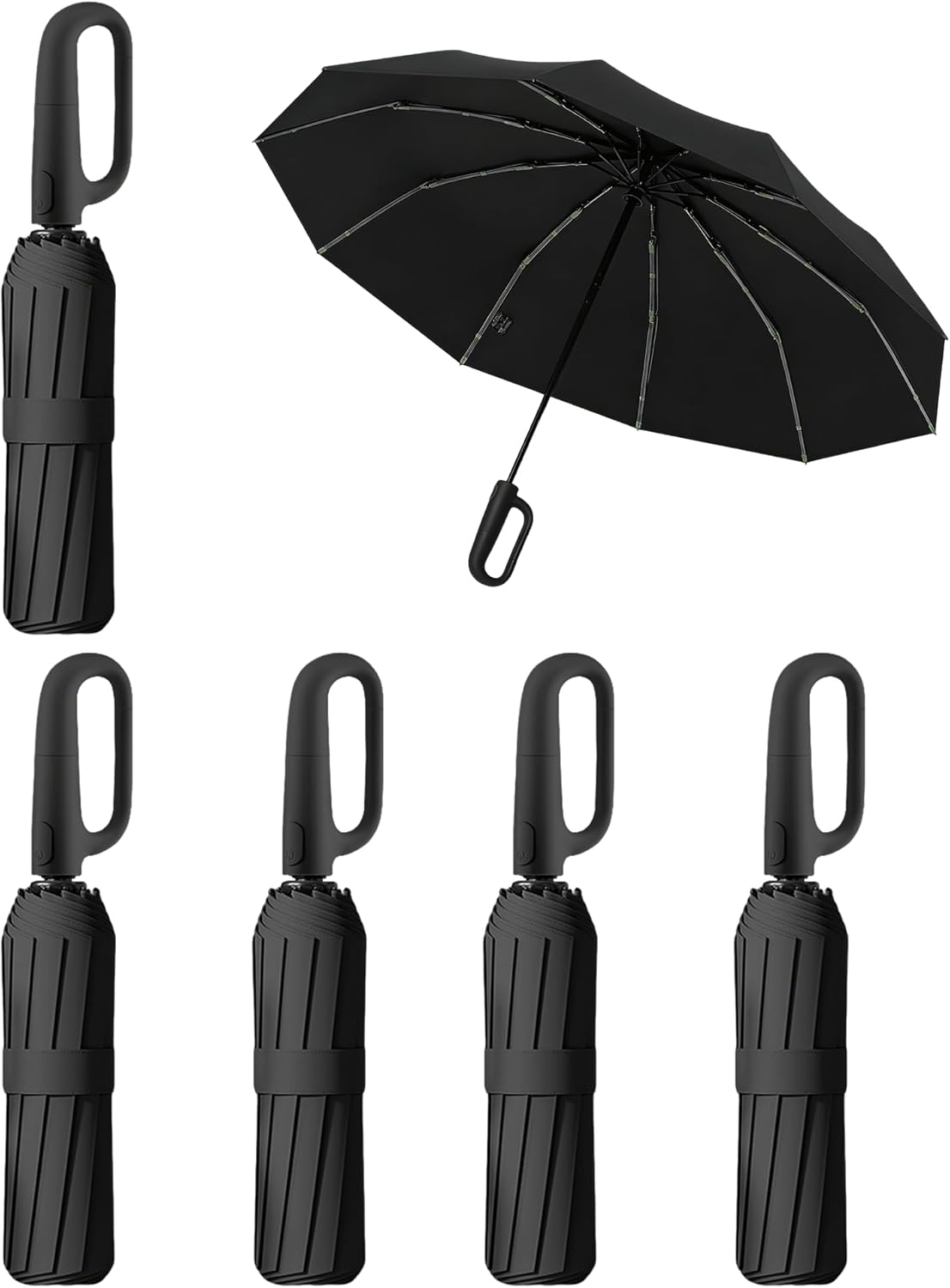 6 PCS Windproof Travel Umbrella - Ultimate All-Weather Companion | Compact Auto Folding Design| Lightweight & Portable for Daily Commute & Travel(Black)