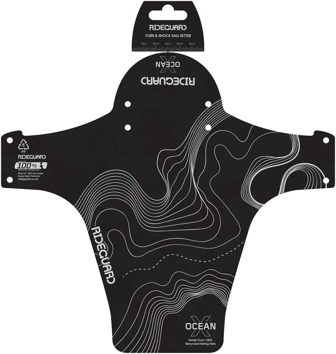 PF1 OceanX Front MTB Mudguard UK Made from 100% Recycled Fishing Nets 100% Recyclable. Mountain Bike Fits 24”, 26”, 27.5”, 29”, Plus Size and Fat Bikes.