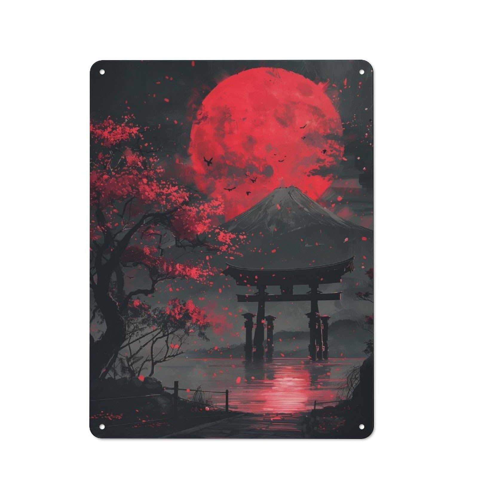 Junmoney Red Moon Torii Gate Fuji Tin Sign 40X30cm With For Workshop Wall, Retro Decor, For Vintage Wall Decor Fans, For Garage And Workshop Walls