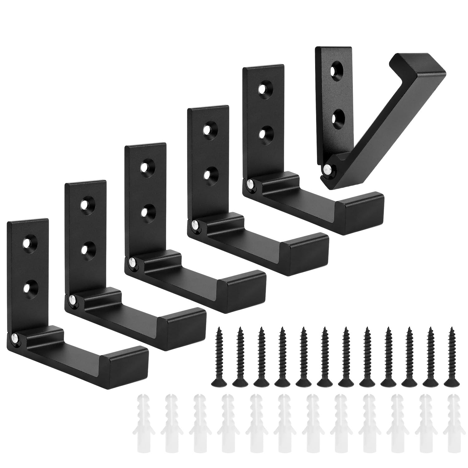Qwork Black Qwork® 6 Pack Foldable Wall Hooks With 12 Screws, Heavy Duty Aluminum Alloy With Rustproof Finish, 15 Kg Capacity