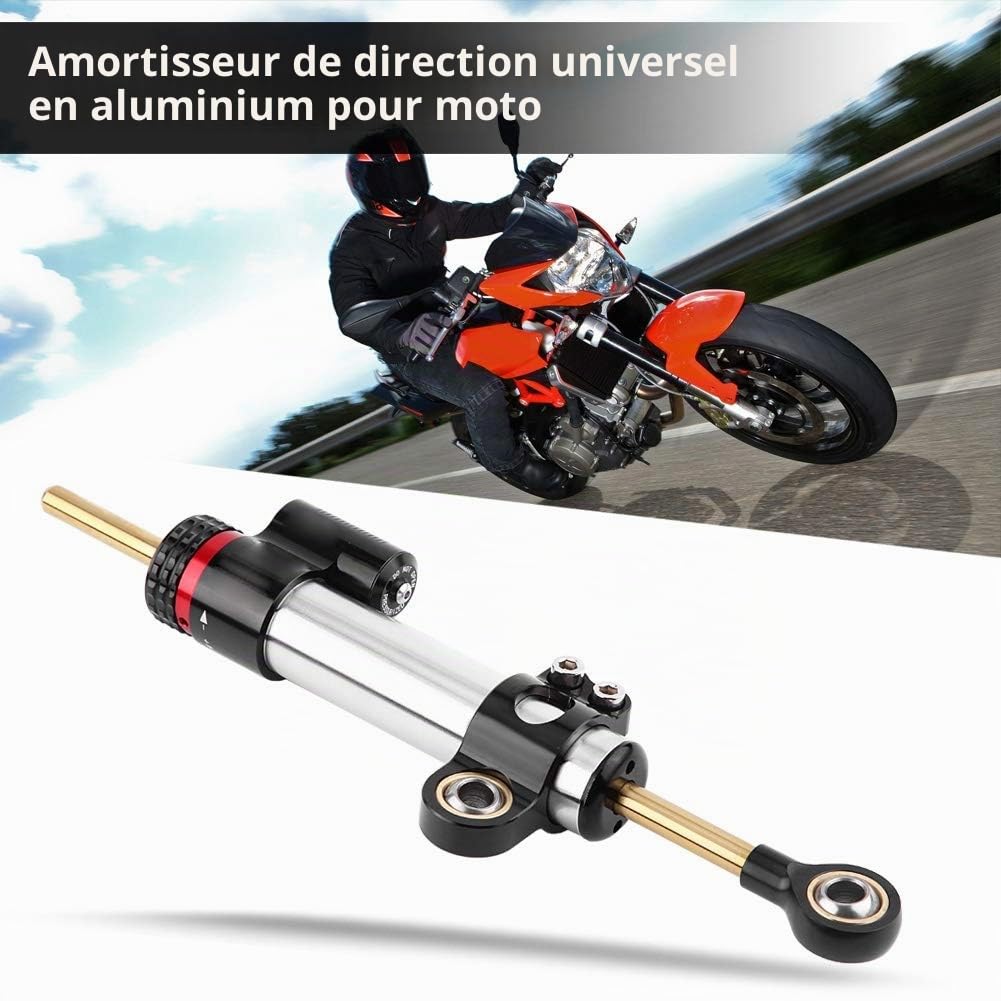 Qiilu Amortisseur de Direction, CNC Aluminium Stabilisateur d'Amortisseur de Direction de Moto Universel pour MT10 MT 07 MT09(Court)