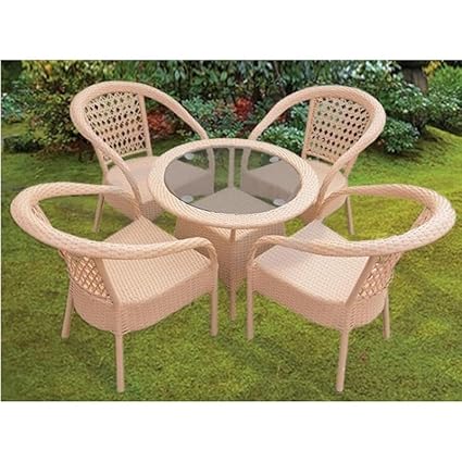 PRANYAX D-8 Outdoor Furniture GardenSeating (4Chairs, 1Table Set) Balcony Furniture Coffee Table Set (Honey)