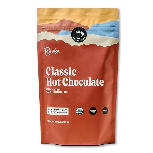 Raaka Premium Hot Chocolate Mix - Vegan, Organic, Gluten and Dairy Free - Lightly Sweetened Gourmet Hot Cocoa with Ethically Sourced Cacao - 8oz Bag Makes 9 Servings - Classic Hot Cocoa