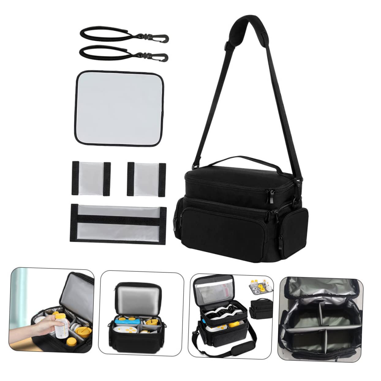 Tragbarer Milchpumpen Organizer mit Reißverschluss, Polyester Schwarz