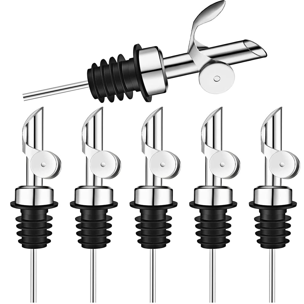 CTRLZS 6Pcs Stainless Steel Weighted Liquor Bottle Pourers Auto Flip Olive Oil Dispenser Spout (Silver)