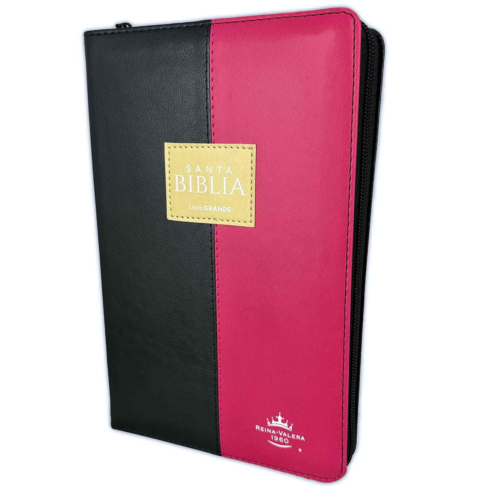 Biblia para Mujer Letra Grande 12 puntos RV1960 bitono fucsia y negro con indice