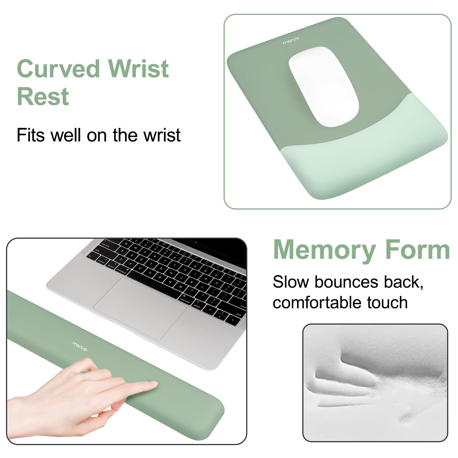 MOSISO Tappetino Mouse con Poggiapolsi e Tastiera Set, Ergonomico Antiscivolo, Memoria Schiuma, Verde