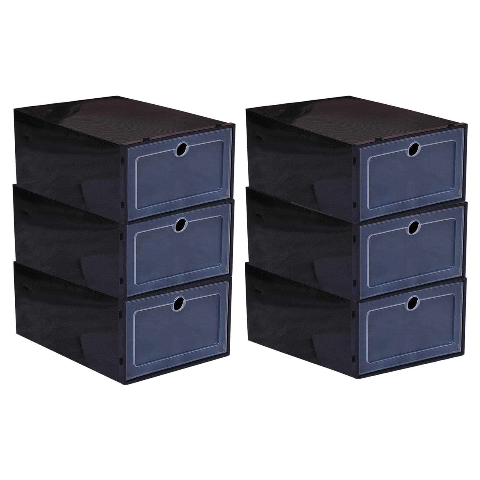 Cajas organizadoras de zapatos, apilables, de plástico transparente, apilables, plegables, de plástico transparente, paquete de 6 cajas de almacenamiento de zapatos