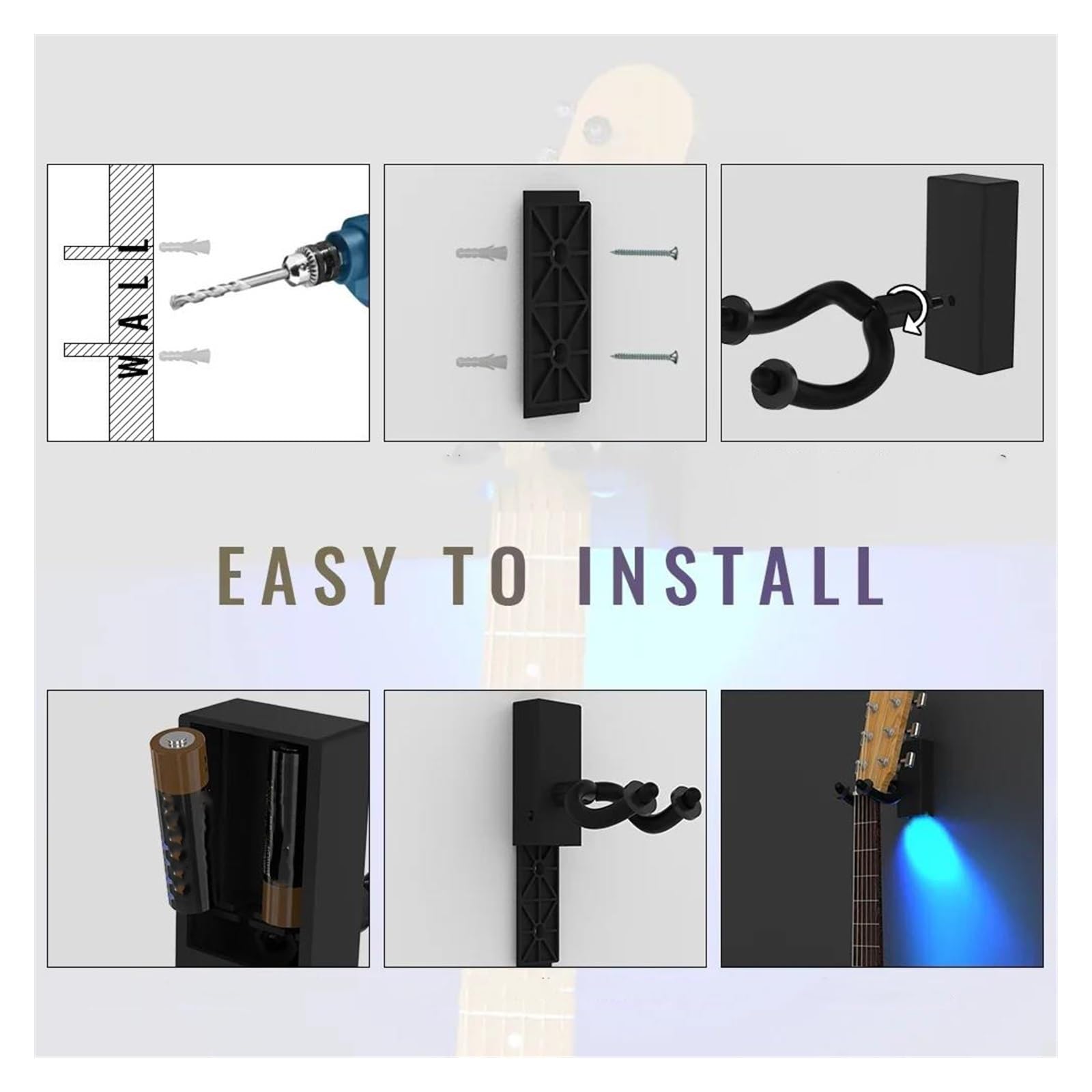 Supporto Antiscivolo A Parete Con LED Azzurro Per Chitarra 4/4 Ukulele Violino Basso Accessori Per Chitarra