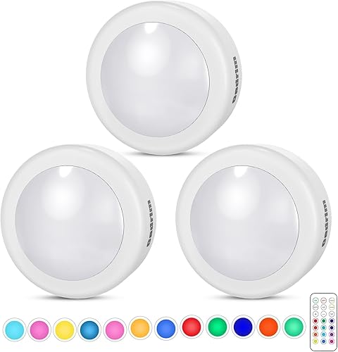 Cadrim Luces de disco, 13 colores intercambiables LED de disco, luces regulables para debajo del gabinete, funcionan con pilas con 1 control remoto