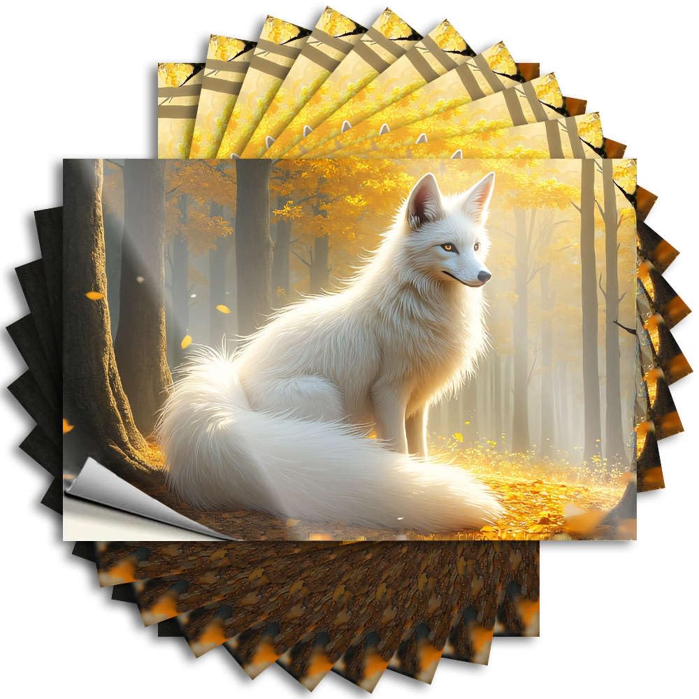 Saying Accent Vinyl Decals, Room Decorations Aesthetic Waterproof Garage Stickers for Water Bottle | A White Fox Sits in A Forest with Golden Leaves. Perfect for Boys Laptop Decor(12X18CM)