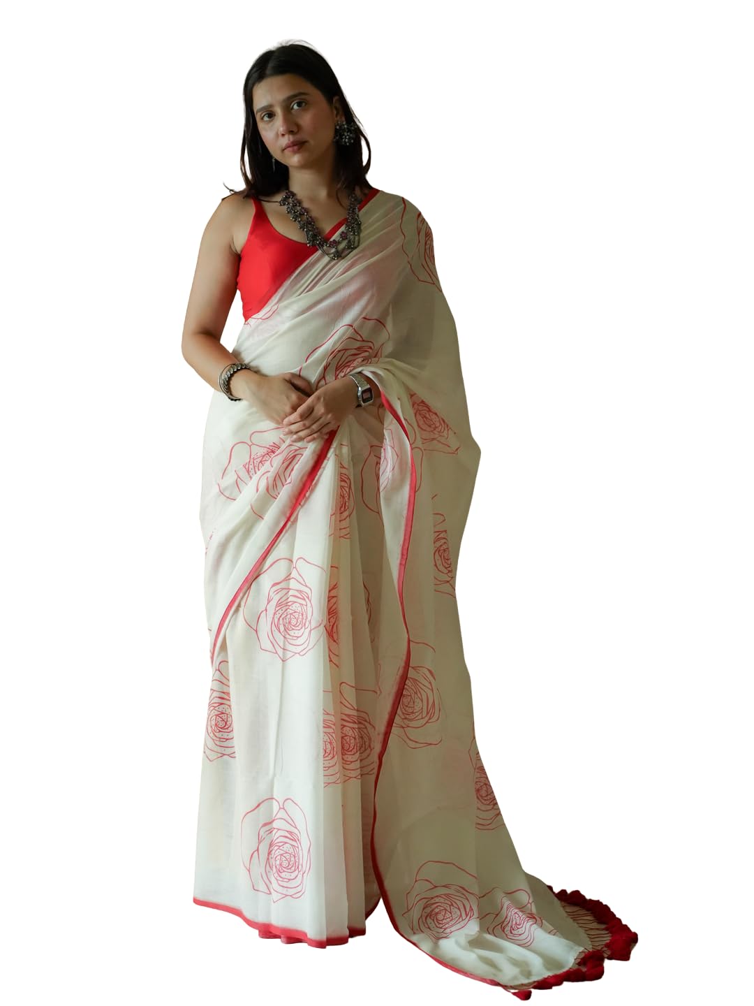 White Smart Casual Cotton Blend Printed Saree-image-37