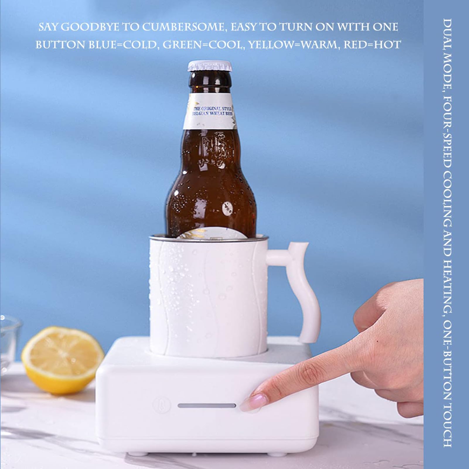 Gobelet Refroidisseur de Boissons 36W, Tasse Électrique Chaude/Froide de 350ML avec Réglage à 4 Niveaux, Commande à Une Touche, Cordon d'Alimentation et Câblage pour Véhicule, Mini Machine à Bo White