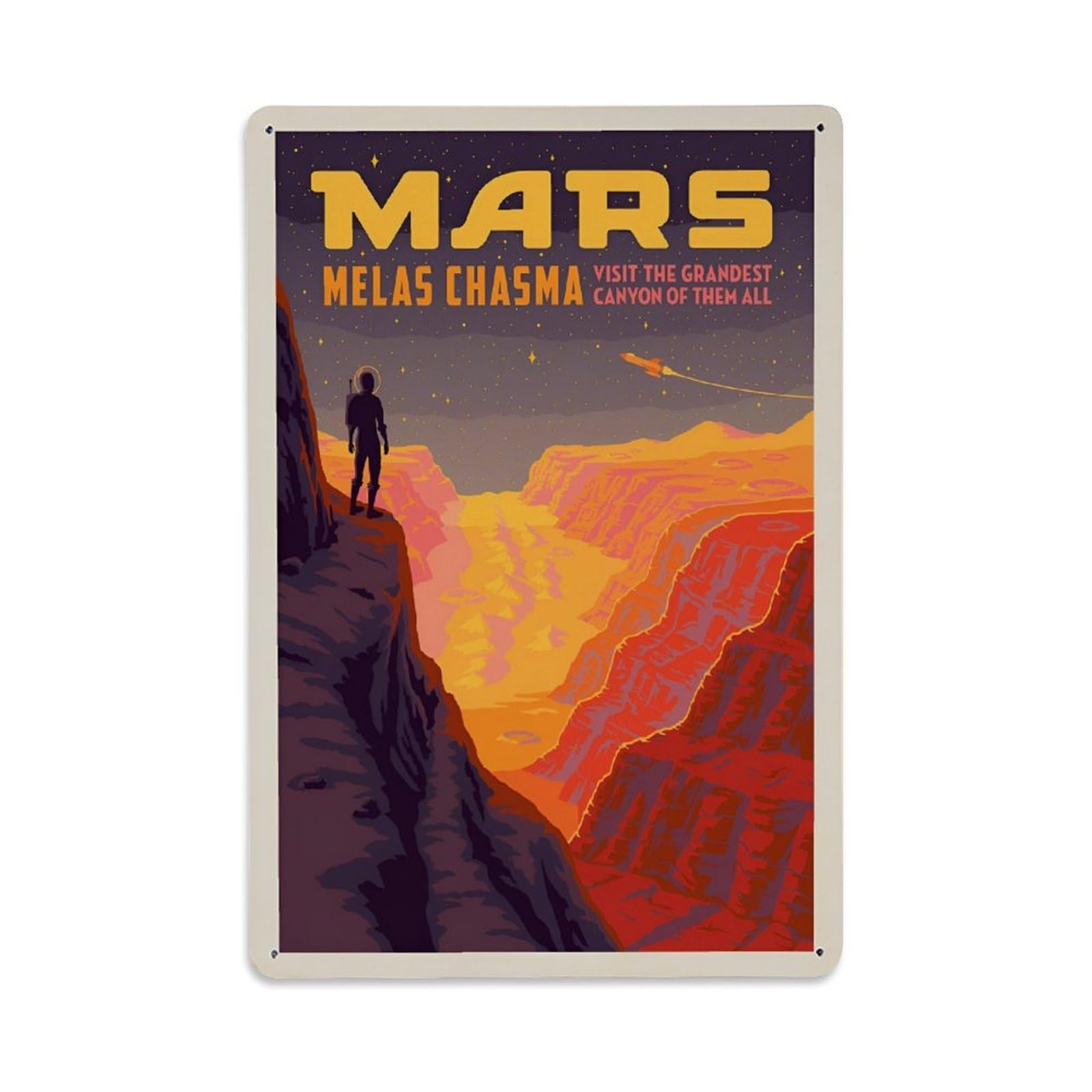 Vintage Space Poster Mars Melas Chasma Metal Tin Sign Wall Decor for Cafe, Club, Garden Metal Poster 8x12Inch