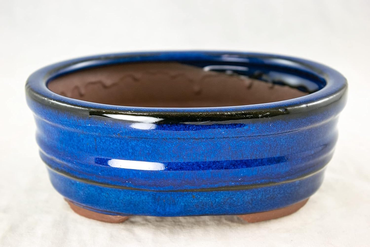 6" Oval Dark Blue Mame Shohin Bonsai Pot, Cactus & Succulent Planter + Tray + Rock + Wire + Mesh Combo (658-6B Combo)
