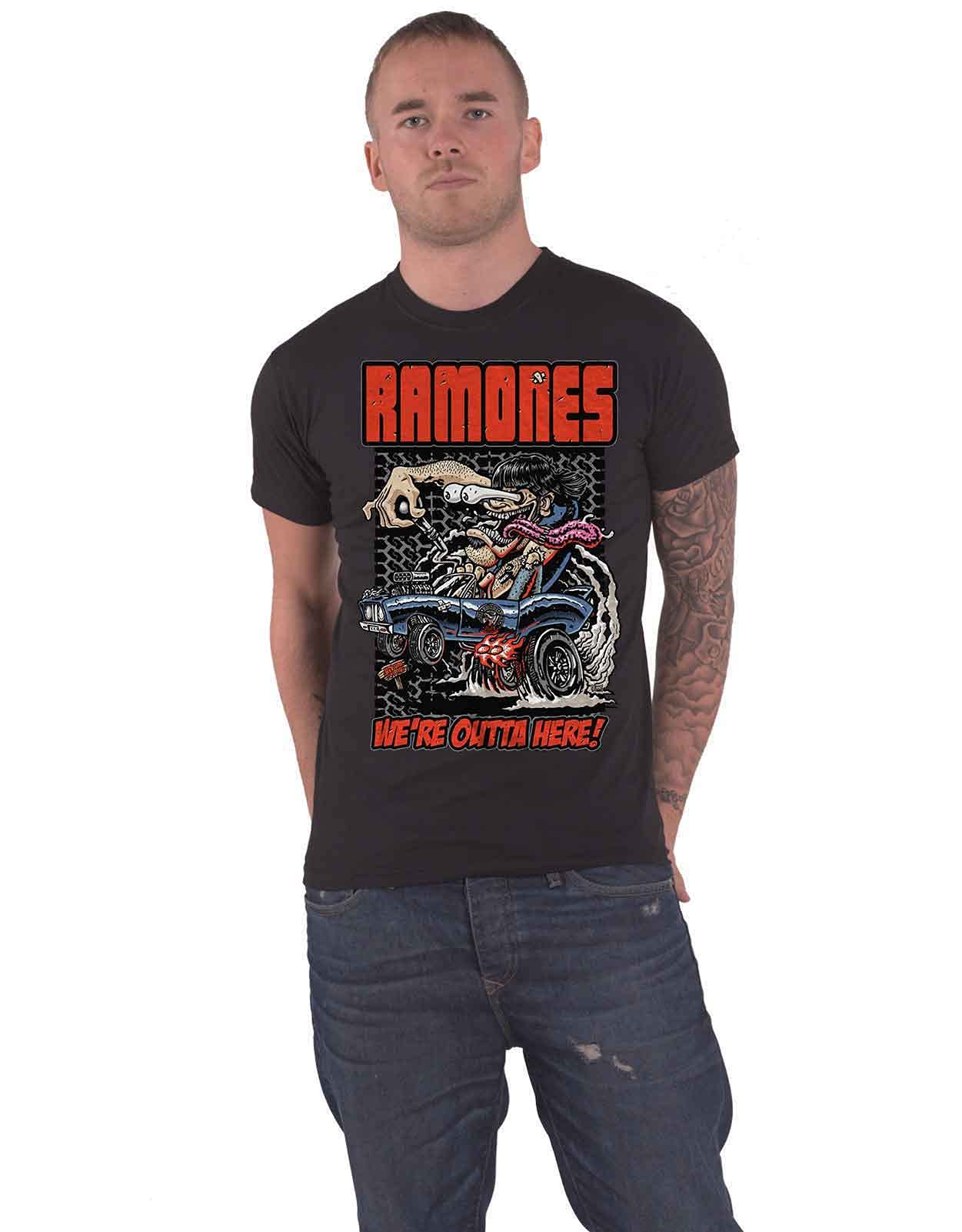 Rock Off Officially Licensed Products Men's Black Ramones Outta Here Short Sleeve T-Shirt, Large