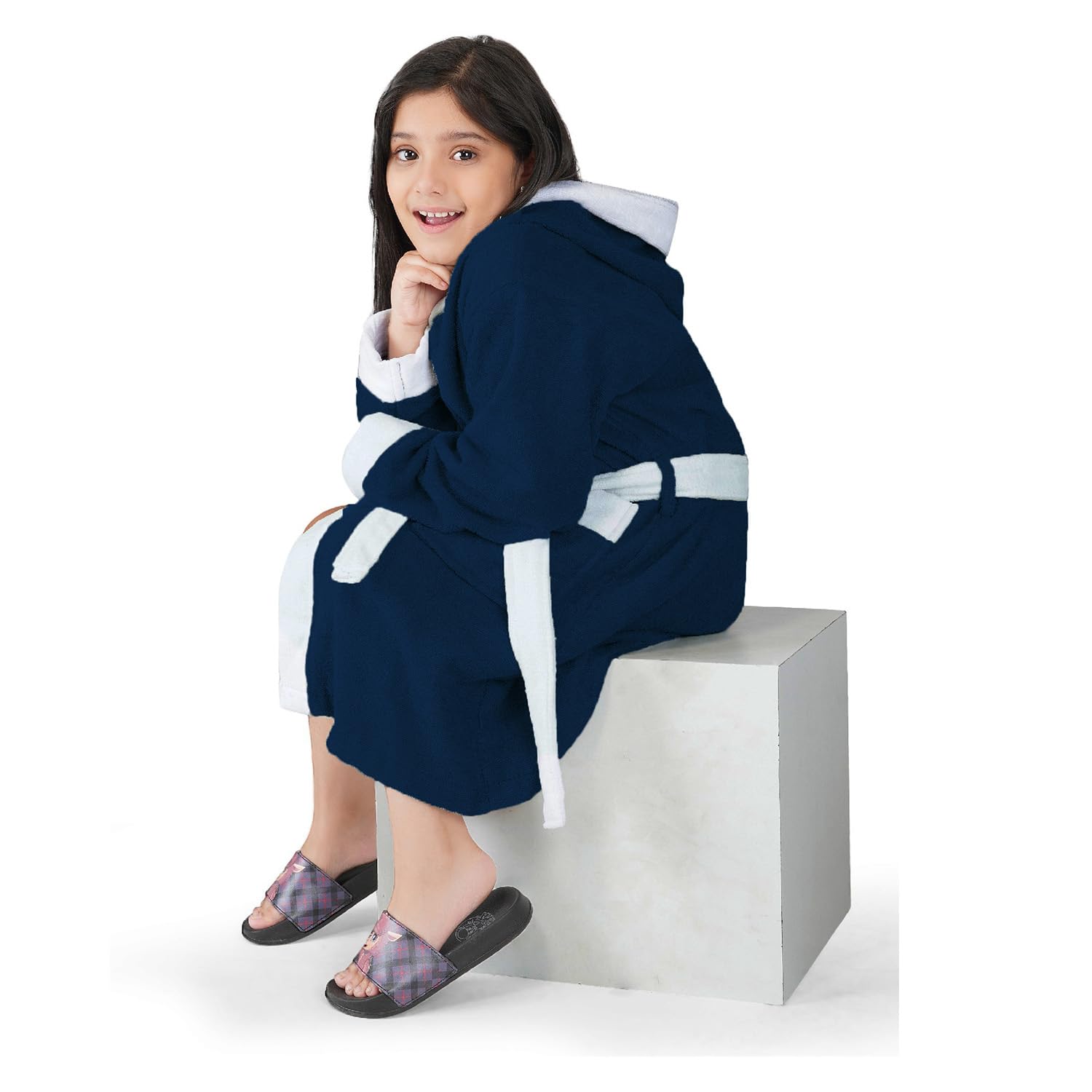 Rangoli Noble 100% Cotton Terry Kids Bathrobe, 400 GSM | Ultra Soft Plush Hooded Bathrobe for Girls with 2 Pockets and Attached Adjustable Belt | Gown Bathrobe for kids Girls 5-6 Years, Navy Blue (B0B9YCHJ52) Amazon Price History, Amazon Price Tracker