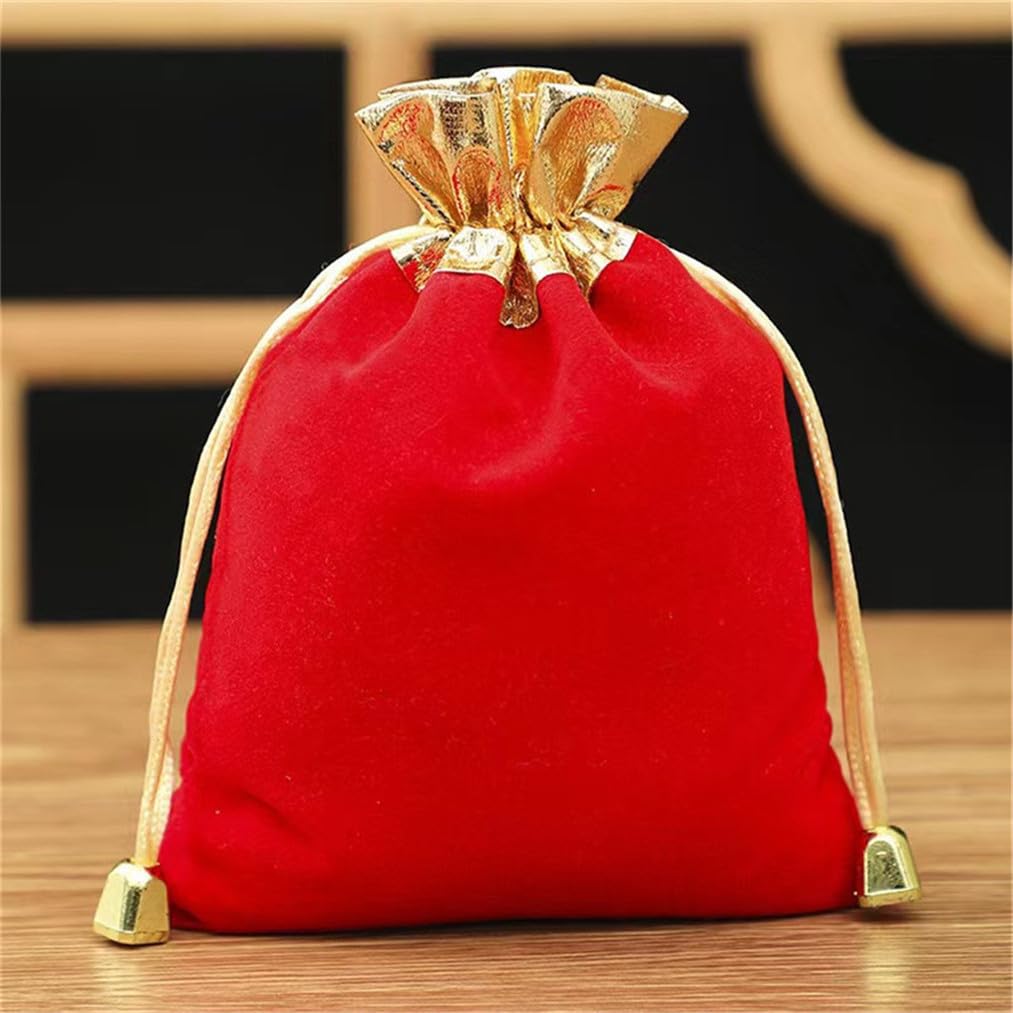 Lot de 100 sachets à bijoux en velours de 8 x 10 cm avec cordon de serrage - Pour bijoux, mariage, Noël, anniversaire, fête - Rouge