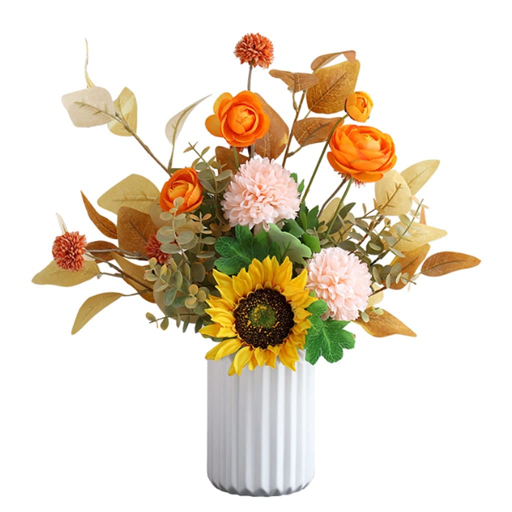 Aioneer Fake Artificial Flowers Artificial Flowers With Vase, Fake Silk Flowers In Vase Fake Flowers Bouquets Decoration For Home Table Office Party Flower Arrangements-A-With Vase