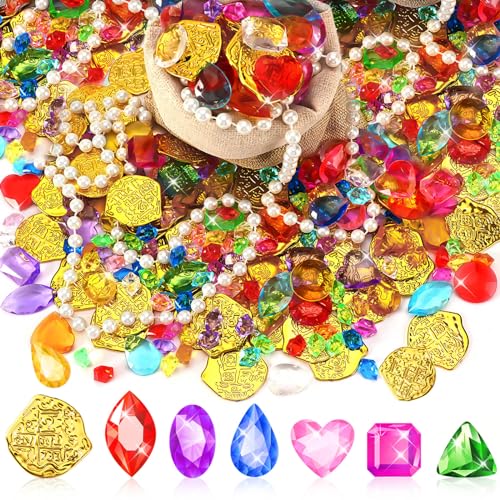MARFOREVER Pool Toys Pirate Treasure Gems and Gold Coins 246 Pcs