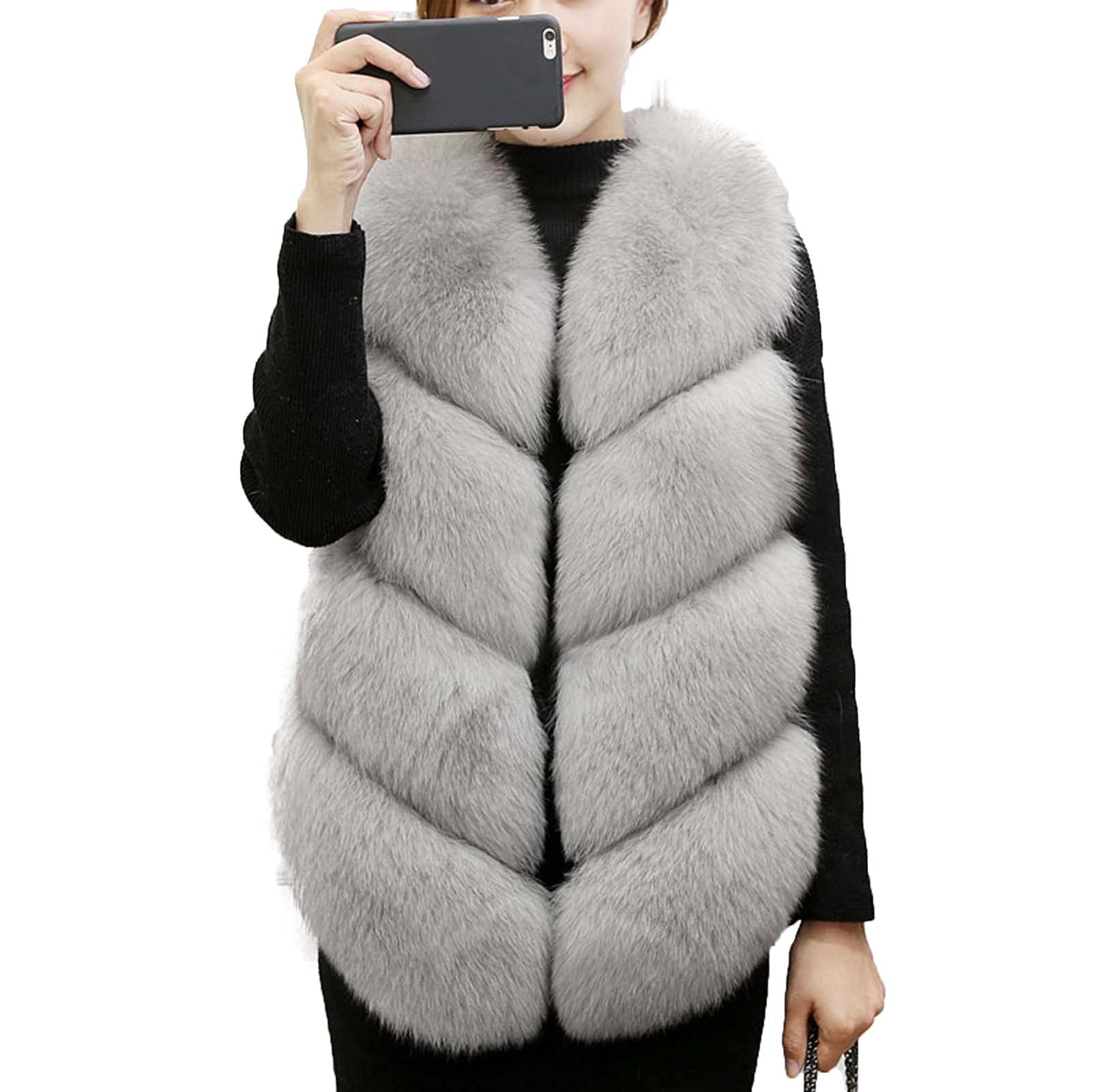 JOEupin Donne Caldo Lungo Faux Fox Pelliccia Gilet Gilet Senza Maniche Gilet Giacca Caldo Faux Fur Cappotto Outwear