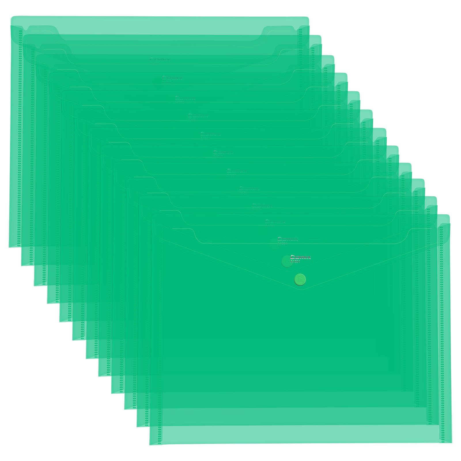 Comix A5 File Folder with Button, 12Pack Green Envelopes Filling Bag