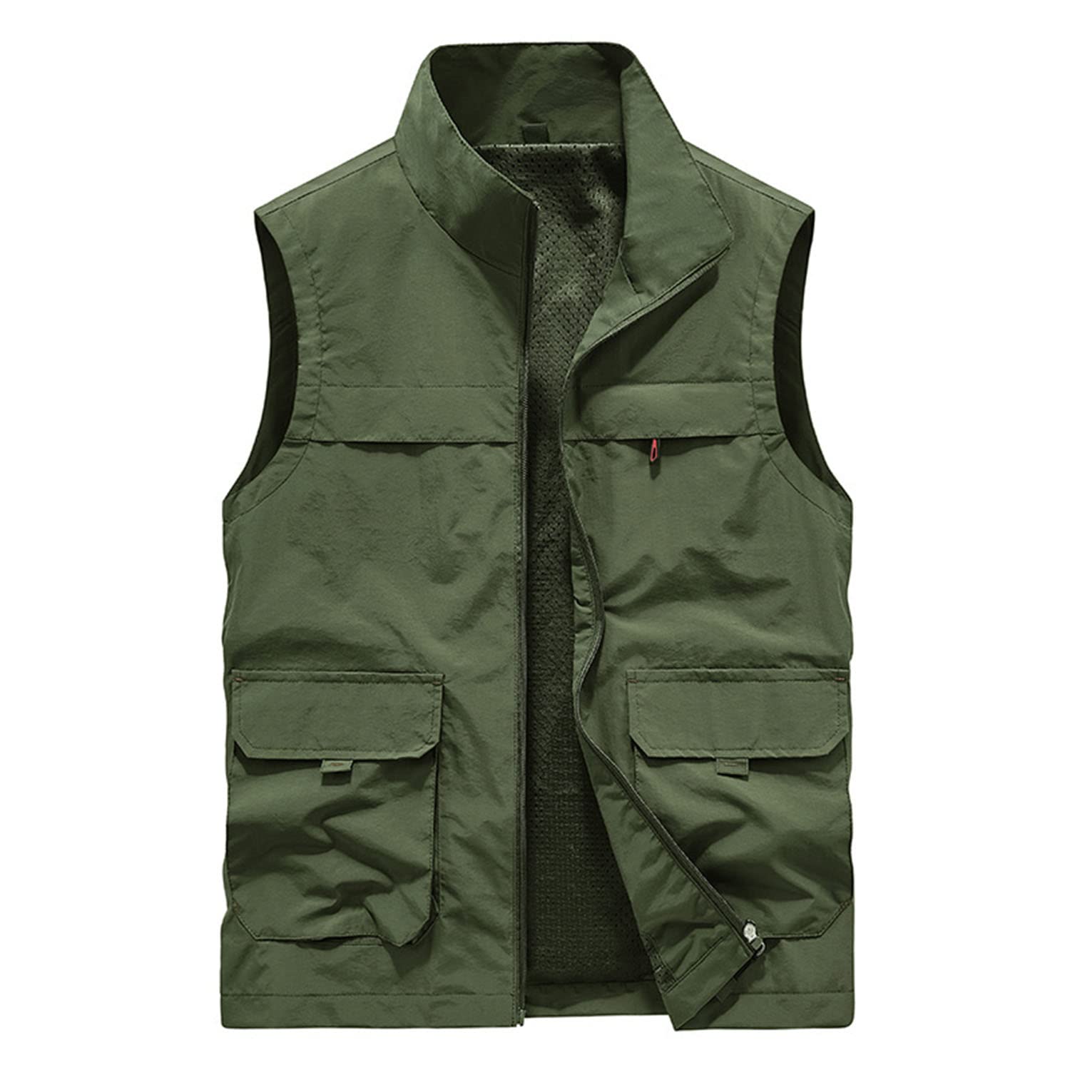 Hombres Multi-Bolsillo Chaleco Primavera Y Otoño Suelta Transpirable Chaqueta Sin Mangas De Pie Cuello Chaqueta Al Aire Libre Pesca Viajes Chaleco
