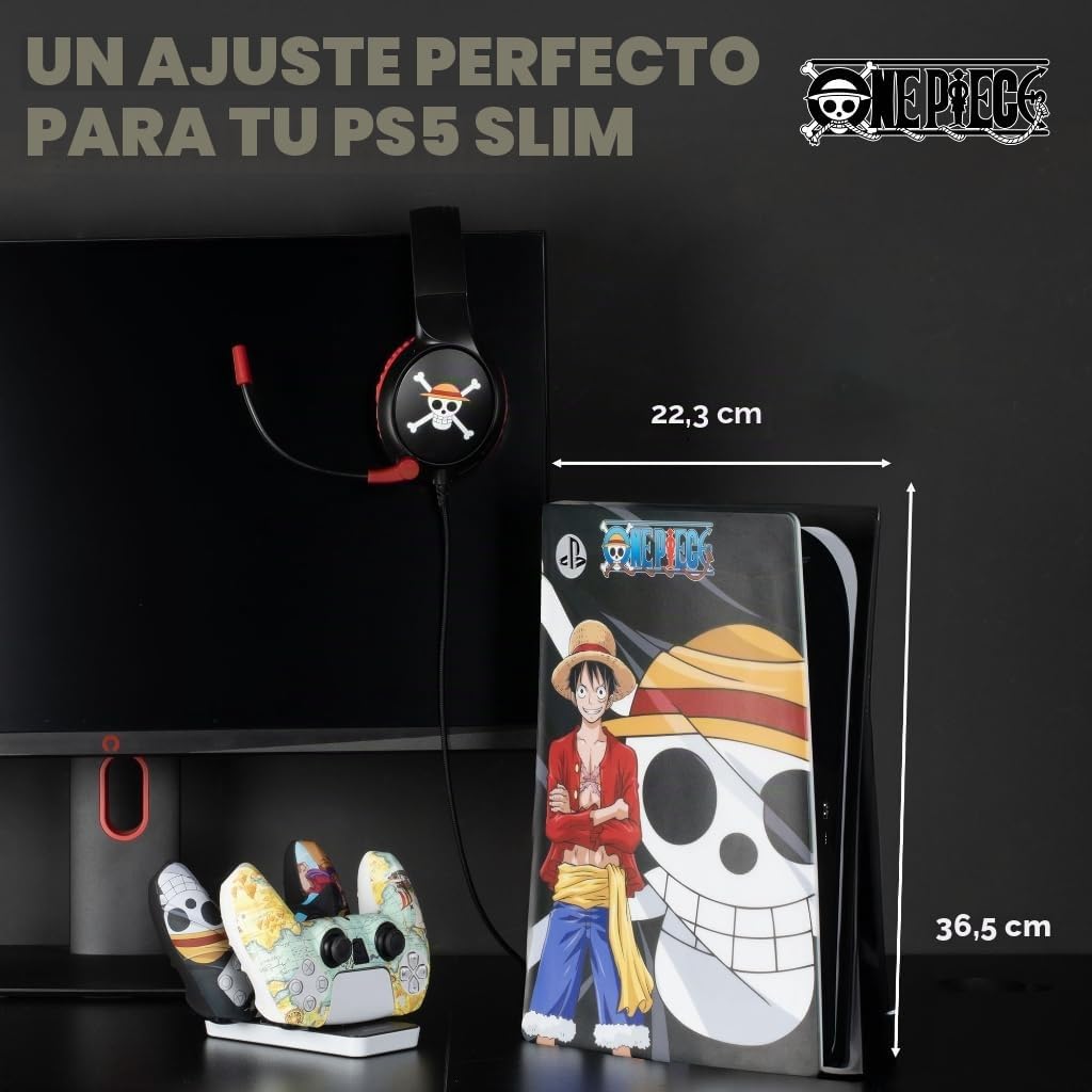 Konix One Piece - Funda Protectora para Consola PS5 Slim, Silicona, antigolpes, Resistente a los arañazos, diseño de Luffy, Color Negro