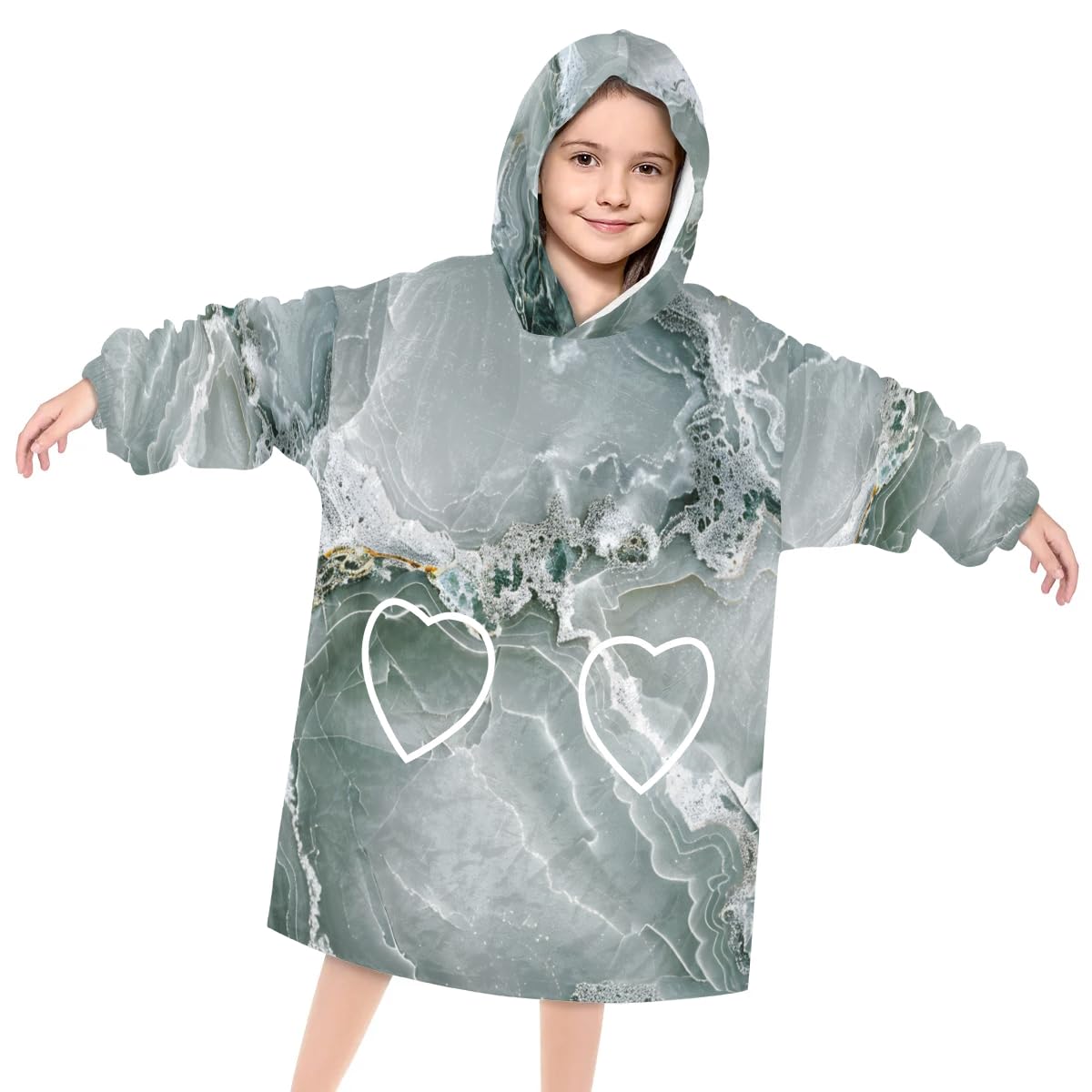 Pardick Wearable Blanket Hoodie for Kids, Indigo Marble Fleece Sweatshirt Blanket Oversized Blanket Sweatshirt with Pocket Flannel Warm Hooded Blanket 6-10 Year Old Girl Boy Gift, One Size