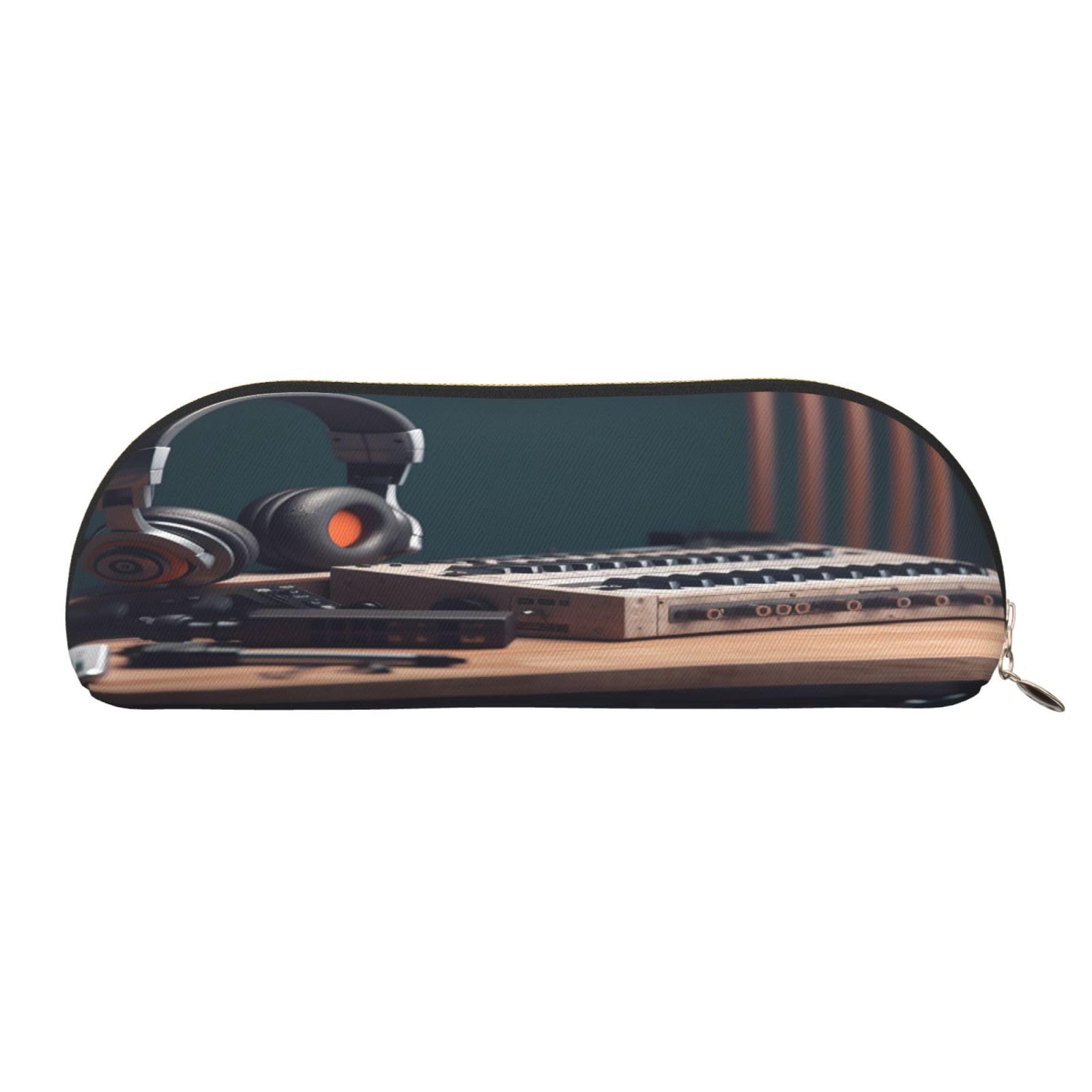 QMKFWT Recorder With Headphones Pencil Pouch Leather,Small Pen Bags With Zipper For Pencils,Pens,Markers,Makeups,Change,Coins