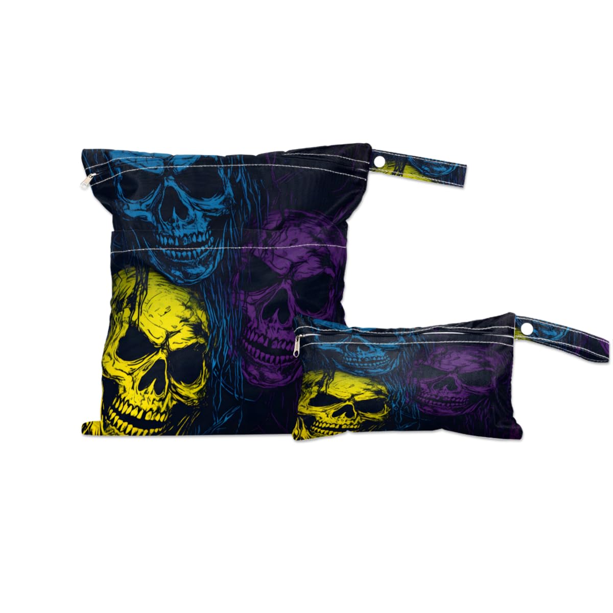 2 Pack Wet Bags for Swimsuits, Neon Skull Waterproof Washable Dirty Clothes Bag Wet Dry Bag with Zipper Pocket Wet Clothes Bag Bathing Suit Workout Bag Wet Swimsuit Bag for Travel Beach