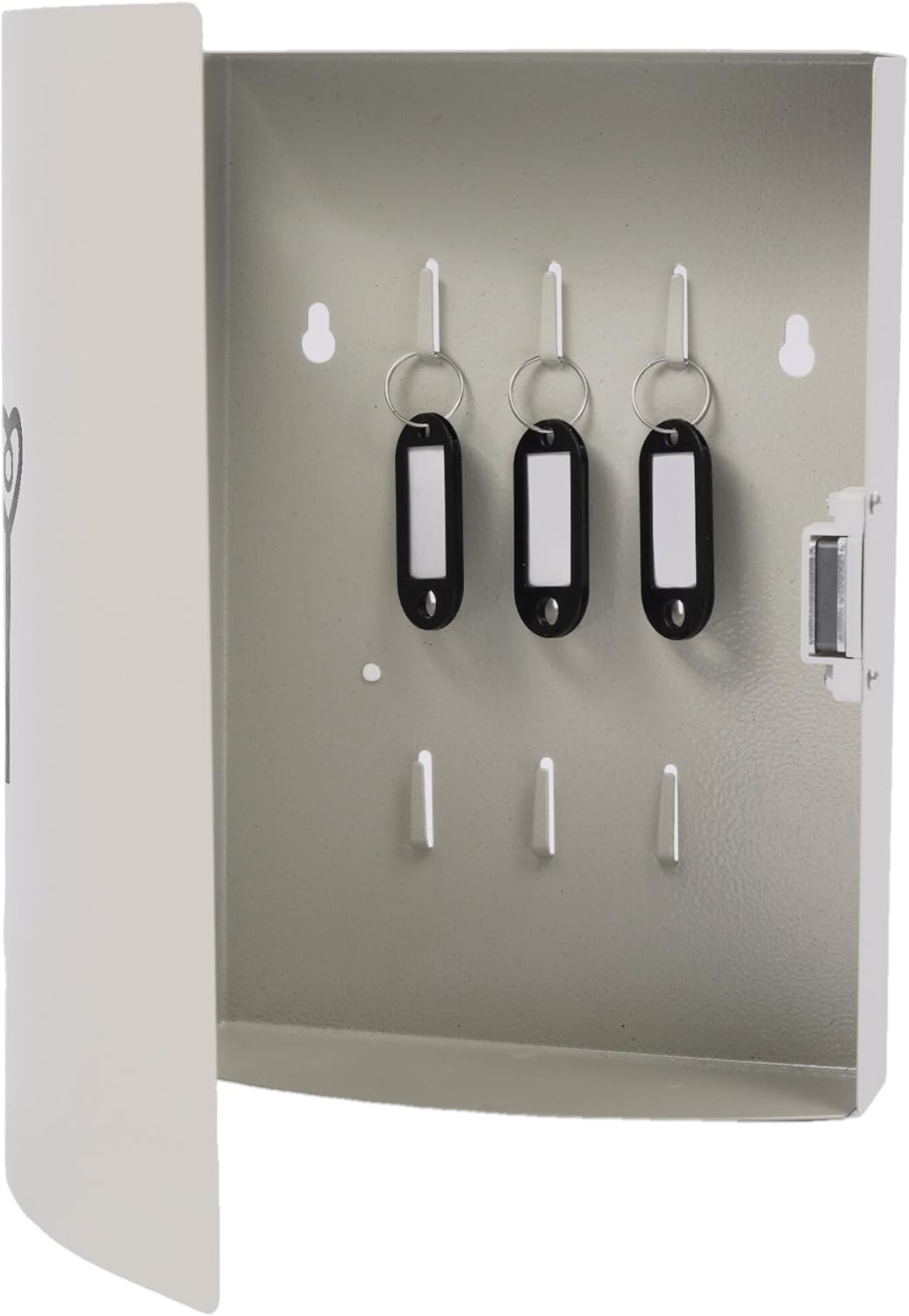 Relaxdays Key Cabinet, with Door, 9 Hooks, Key Symbol, HWD: 24x21x6.5 cm, Magnetic Closure, White