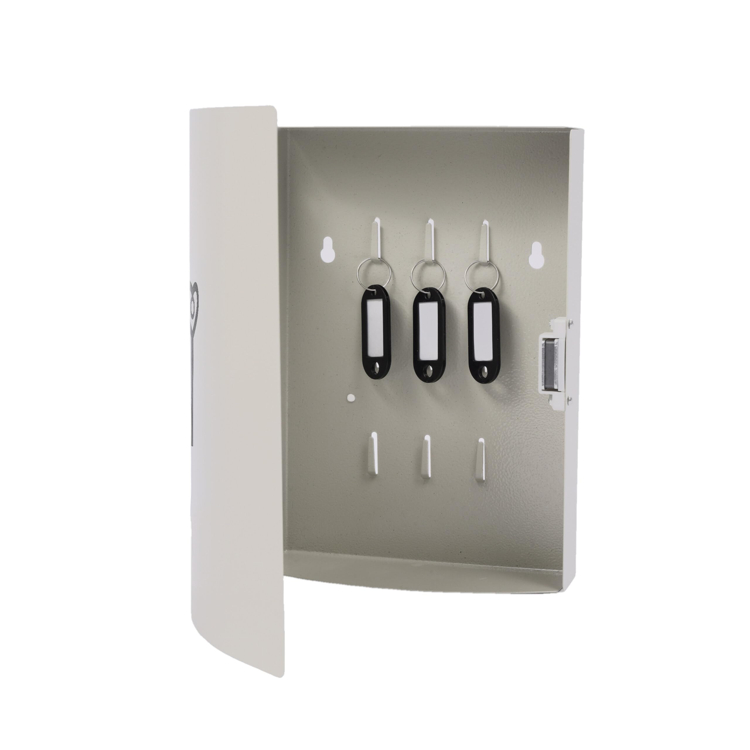 Relaxdays Portachiavi, con sportello, 9 Ganci, Simbolo Chiave, HLP: 24x21x6,5 cm, Chiusura Magnetica, Bianco