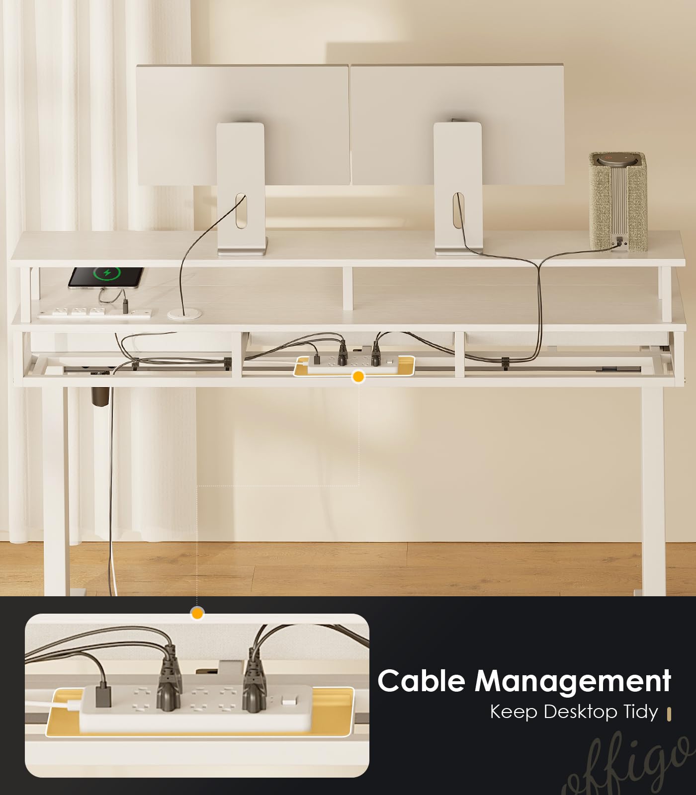 OffiGo Electric Standing Desk with Drawers 55 Inch Height Adjustable Desk with Power Outlets LED Lights Sit Stand — view 8