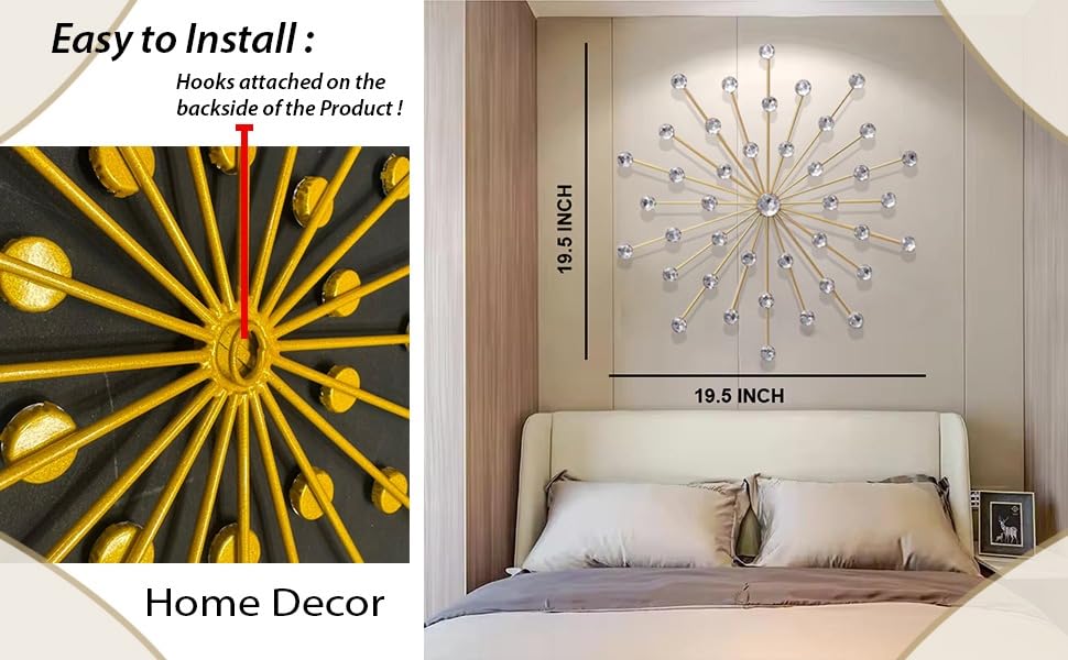 Image of ZOVE Modern Gold Starburst Crystal Wall Art - Luxury Metal Sunburst Wall Decor for Living Room, Bedroom & Hallway - Elegant Decorative Wall Accent Size : 19.5 x 19.5 Inch
