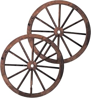 Gadpiparty 2Pcs Wooden Wagon Wheel, 12" Vintage Western Style Wagon Wheel Decor Wall Hanging Decorations for Garage Bar Home Garden