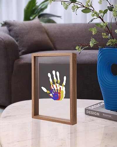 Miniatura 26 de Kit de huellas de manos familiares, marco de madera de recuerdo para manualidades, juego de regalo sin fin, pinturas no tóxicas, hojas transparentes