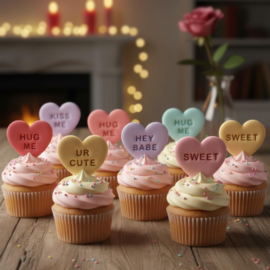 BAKERLOGY Set of 10 Flirty Conversation Heart Cookie Cutters – Cute Romantic Messages for Date Night, Valentine’s Day, Weddings, Engagements, Anniversaries & Celebration Cookies