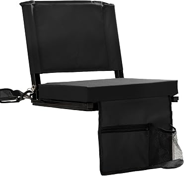 Stadium Seats with Back Support for Bleachers, Folding Bleacher Seat Bleacher Chairs with Back and Cushion, Padded Stadium Chair with Shoulder Strap, 3 Large Mesh Pocket & Carry Handle