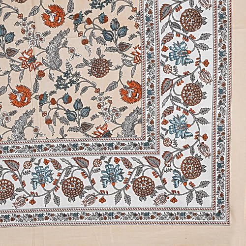 Image of Living Roots Jaipuri Hand Block Print Double Cotton Bedsheet & 2 Pillow Covers, for Mattress Upto 8 inches Thick, No Colour Bleeding, Orange Colour, Super King Size 96 * 104 inches, 150TC (574-A)