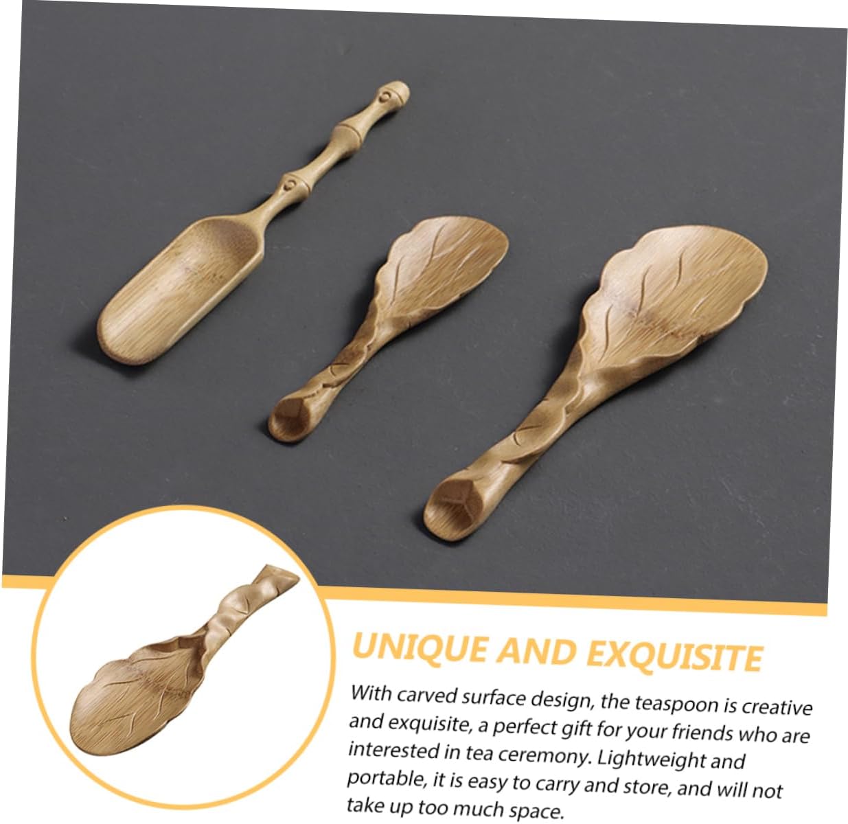 PRETYZOOM Bamboo Carved Tea Scoop Handcrafted Natural Tea Spoon Smooth Surface Easy to Clean
