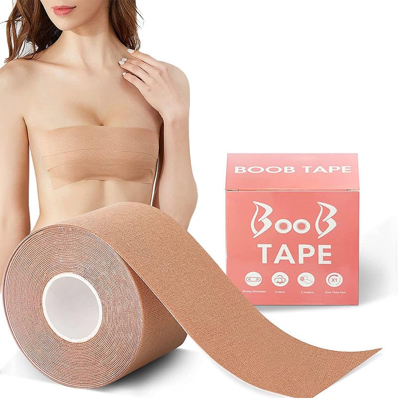 Invisible Boob Tape for Women | Strong Adhesive Breast Lift Tape | Sweatproof, Skin-Friendly Cotton | Strapless & Backless Dress Support Beige