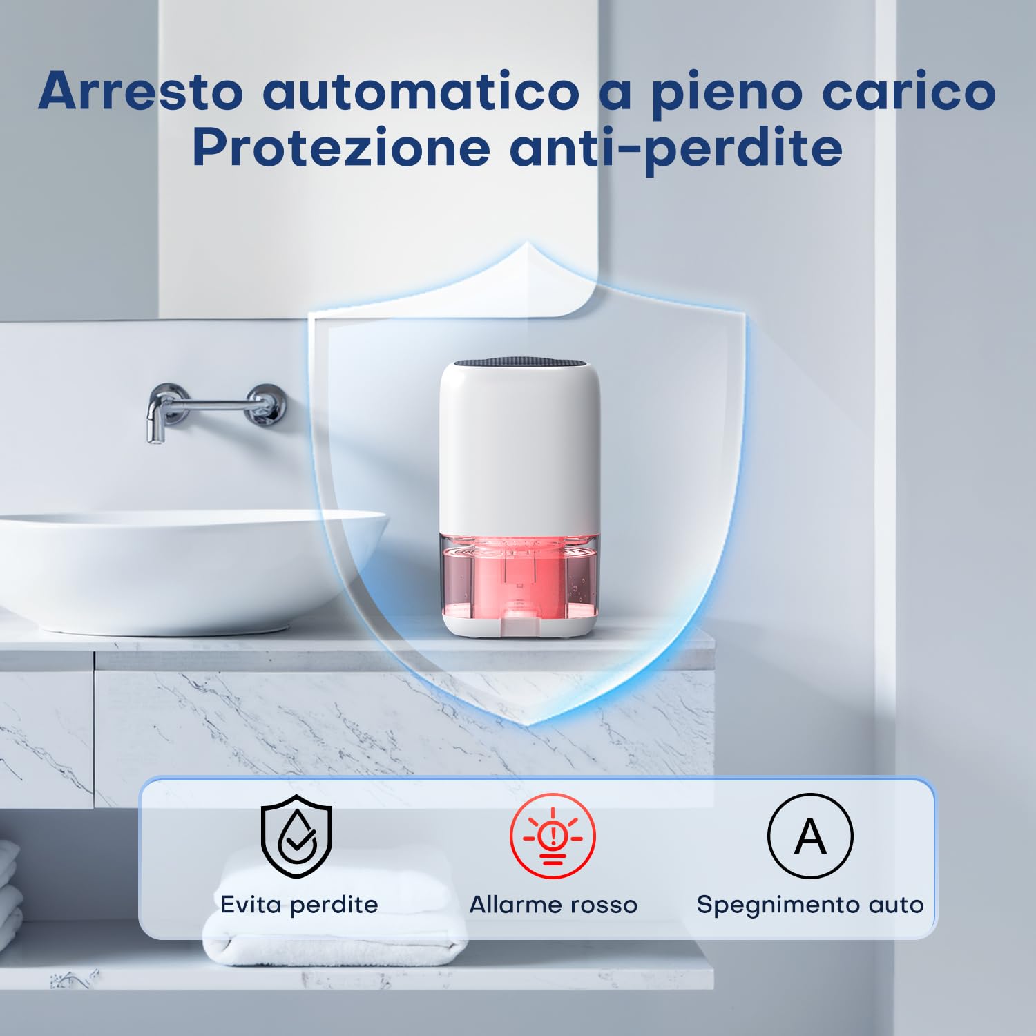 Deumidificatore 1000ML, Deumidificatore Casa Muffa con LED a 7 Colori, Compatto, Silenzioso ed Efficiente per Piccoli Spazi, Ideale per Bagno, Armadio