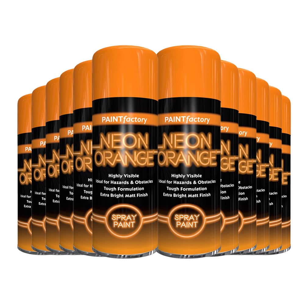 Classic Signature - 12 x Neon Orange 200ML, Spray Paint Aerosol Fluorescent Bright Graffiti (Banksey) Matt Finish